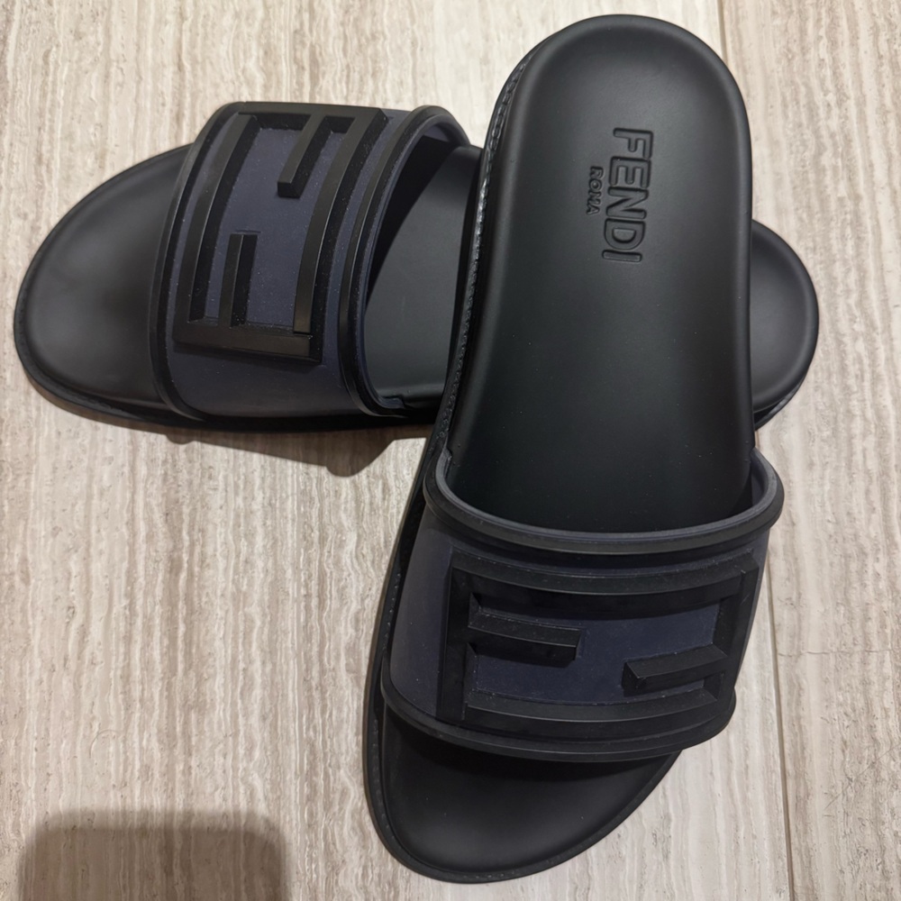 Fendi Black/Navy FF Slide Sandals